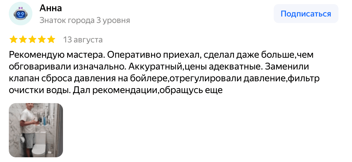 Отзыв Анна — скриншот Яндекс.Карт